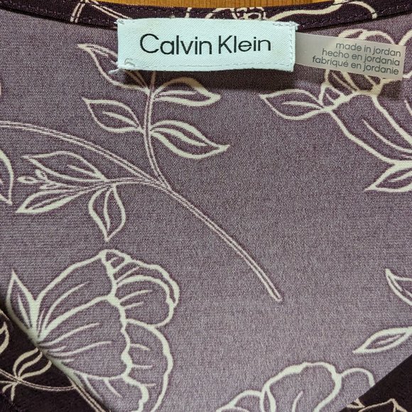 Calvin Klein Burgundy/Plum Floral V-neck Blouse - Picture 4 of 8